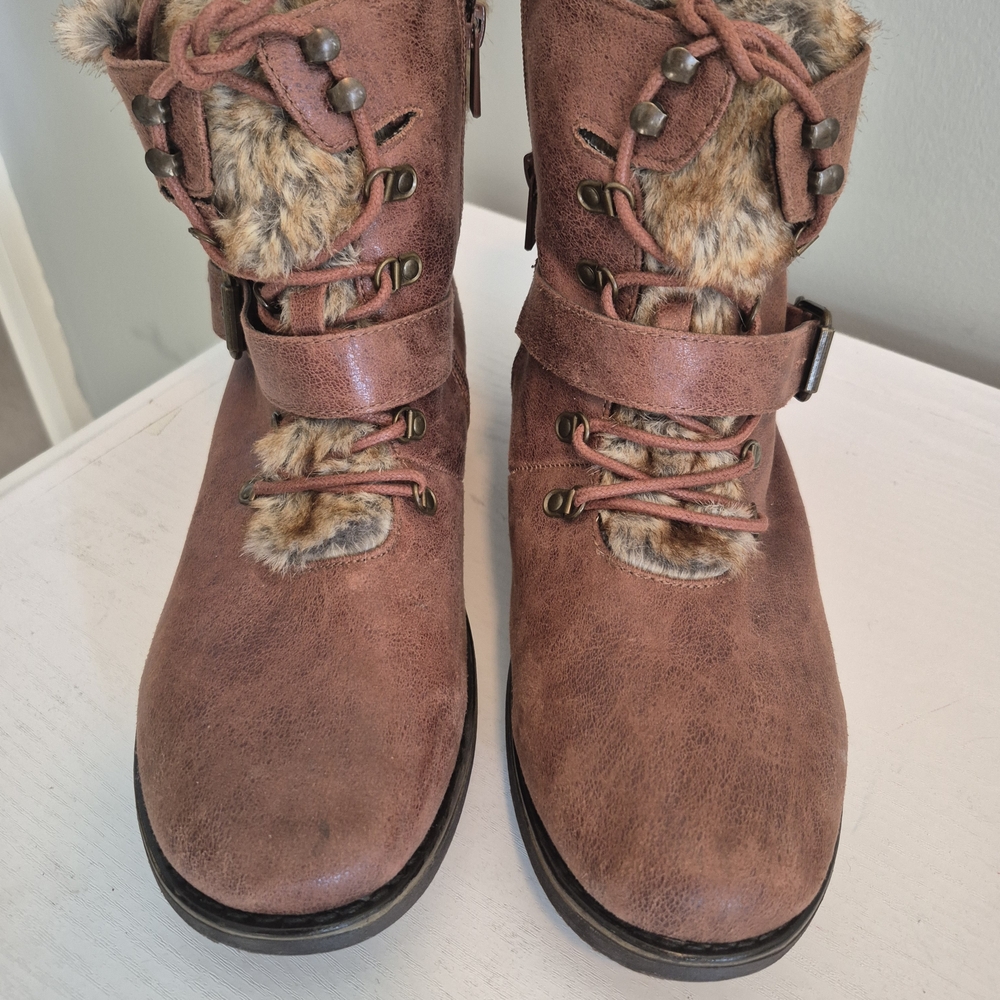 Torrid Brown Faux Fur Combat Boots SIZE 12W NWOT